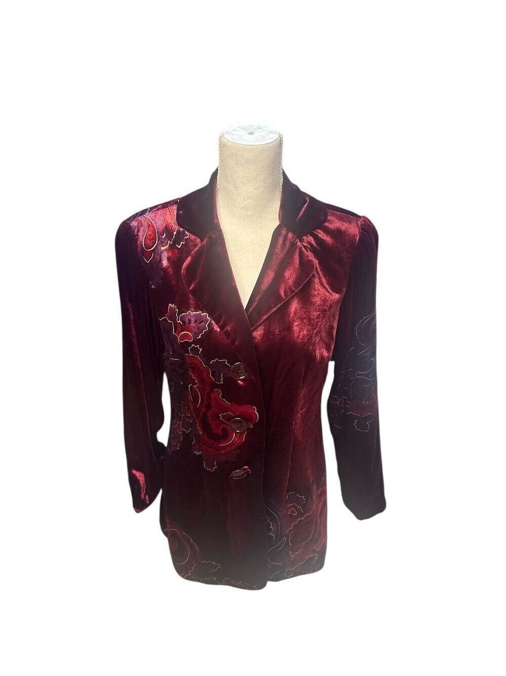 Coldwater Creek NWT Women's Floral Velvet Jacket Burgundy Size 10 Petites